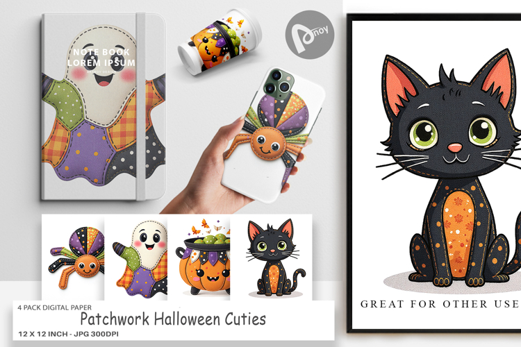 Digital Paper Patchwork Halloween Cuties