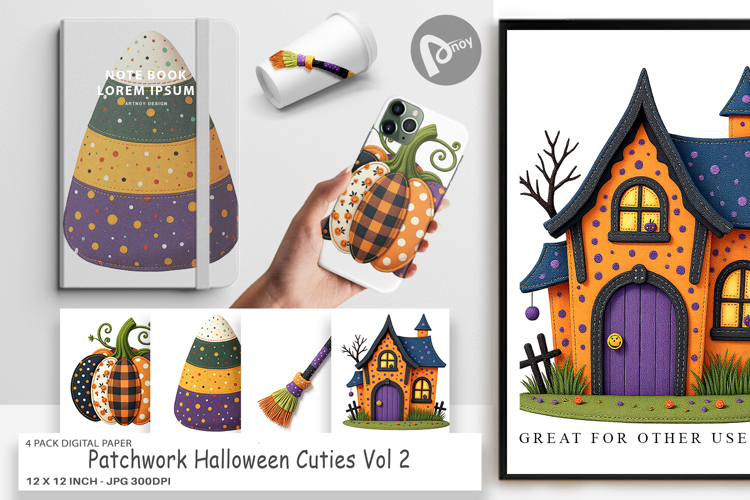 Digital Paper Patchwork Halloween Cuties