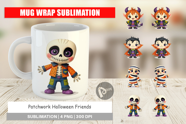 Mug Wrap Patchwork Halloween Friends