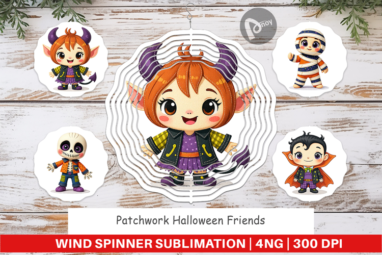 Wind Spinner Patchwork Halloween Friends