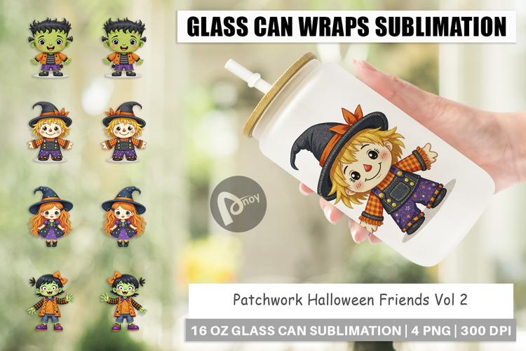 Glass Can Patchwork Halloween Friends