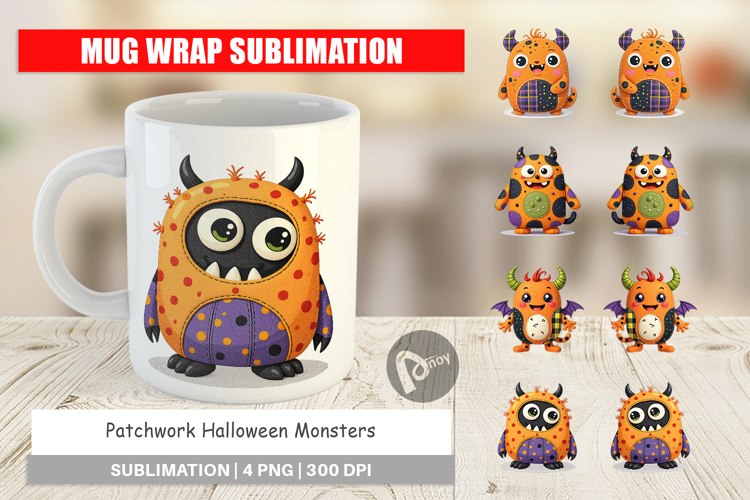 Mug Wrap Patchwork Halloween Monsters