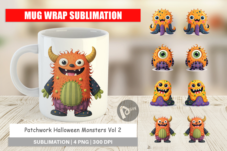 Mug Wrap Patchwork Halloween Monsters
