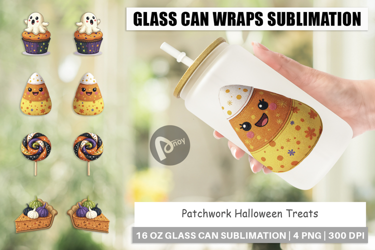 Glass Can Patchwork Halloween Treats