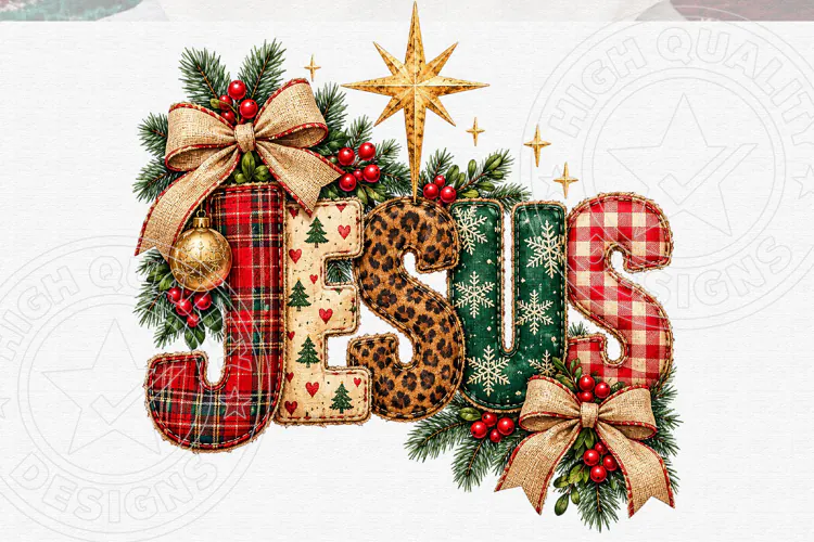 Patchwork Jesus Christmas PNG