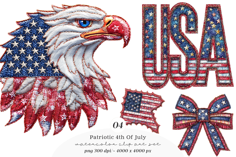 Patchwork Patriotic 4th Of July Clipart example image 1