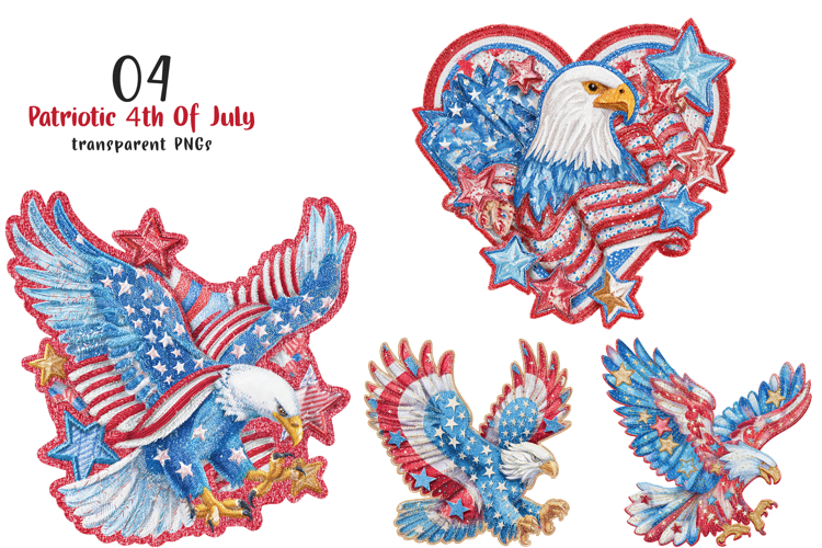 Patchwork Patriotic Eagle Clipart example image 1
