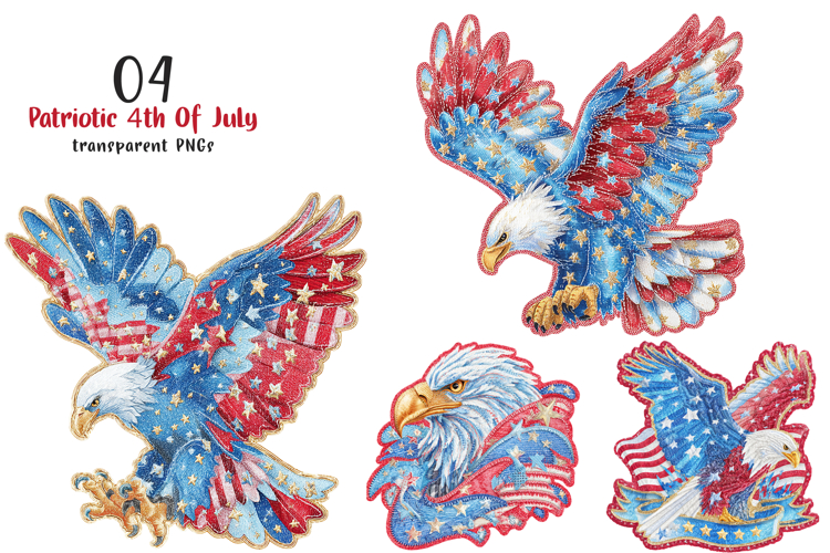 Patchwork Patriotic Eagle Clipart example image 1