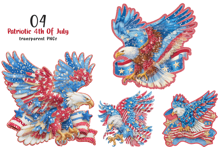 Patchwork Patriotic Eagle Clipart example image 1