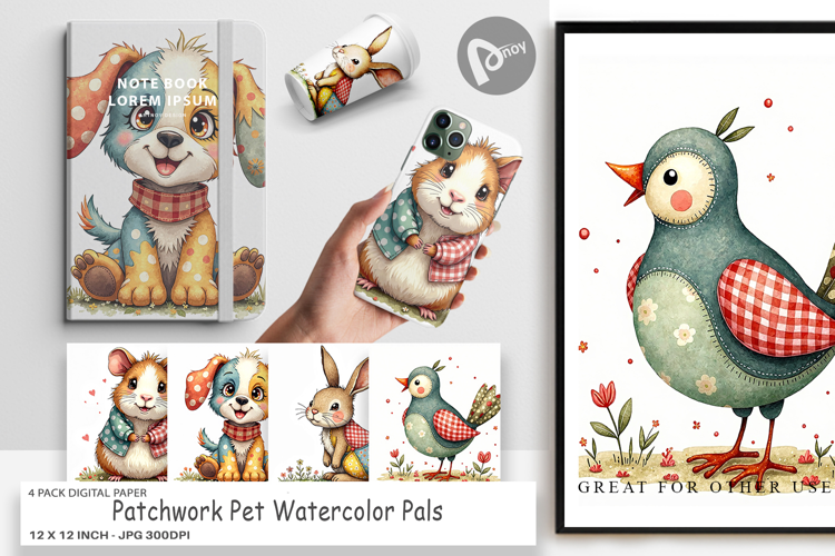 Patchwork Pet Pals Digital Paper
