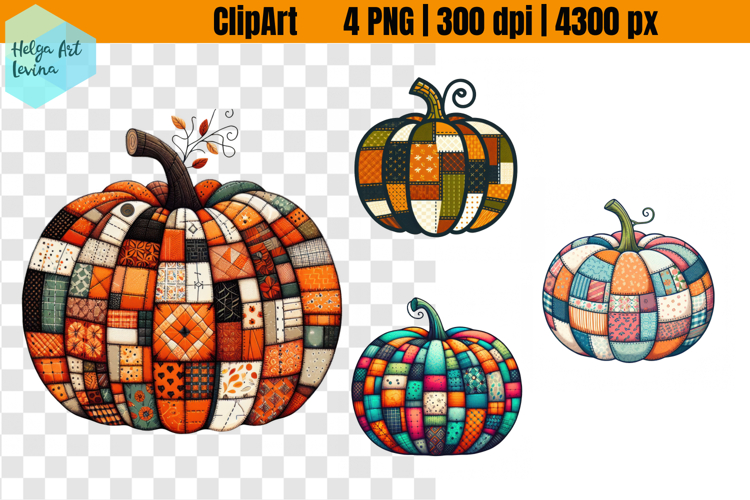 Patchwork Pumpkins, Fall Clipart, Autumn PNG