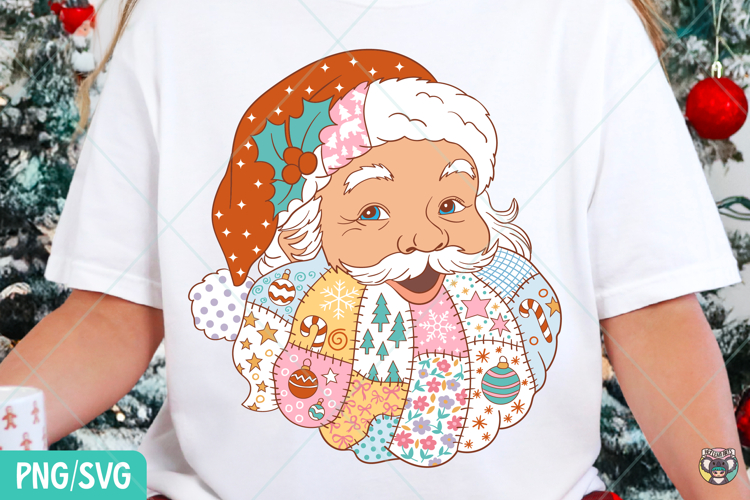 Patchwork Santa Claus PNG, Santa Face svg, Christmas svg