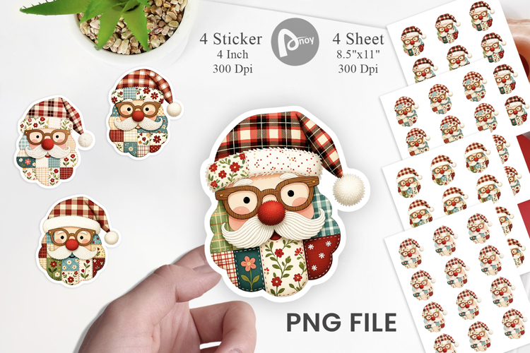 Patchwork Santa Sticker