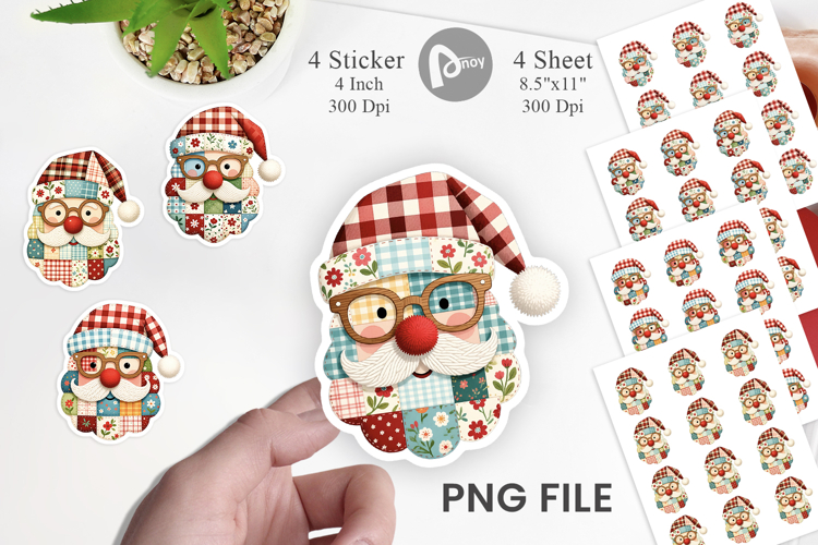 Patchwork Santa Sticker