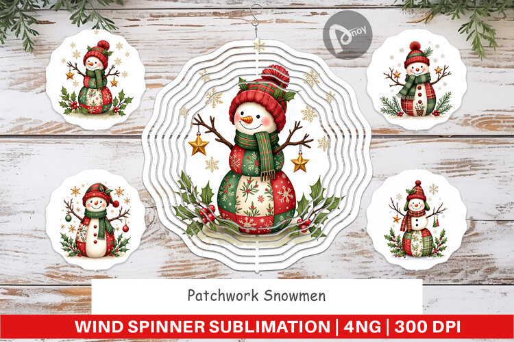 Patchwork Snowmen Wind Spinner example image 1