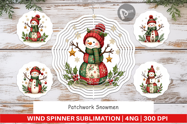 Patchwork Snowmen Wind Spinner