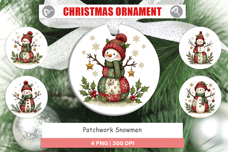 Patchwork Snowmen Ornament