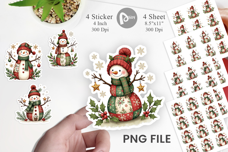 Patchwork Snowmen Sticker