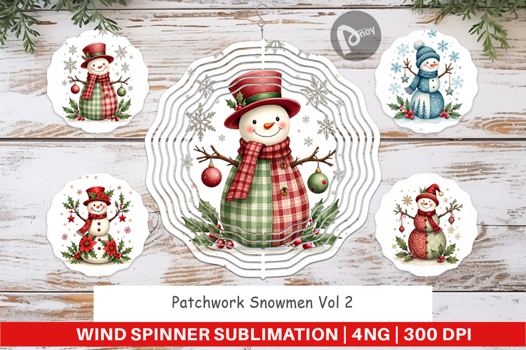 Patchwork Snowmen Wind Spinner