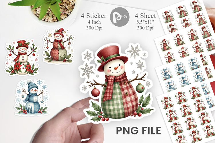 Patchwork Snowmen Sticker
