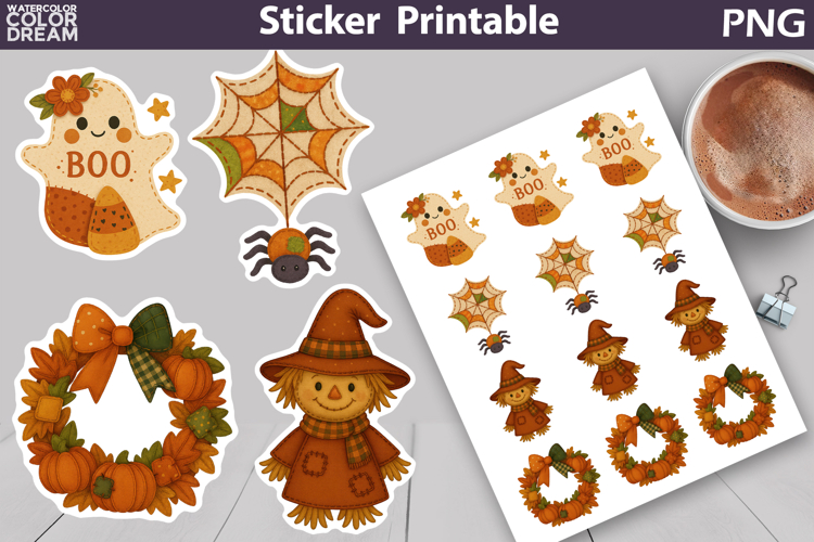 Patchwork Halloween Sticker | Scarecrow Ghost Spider Sticker