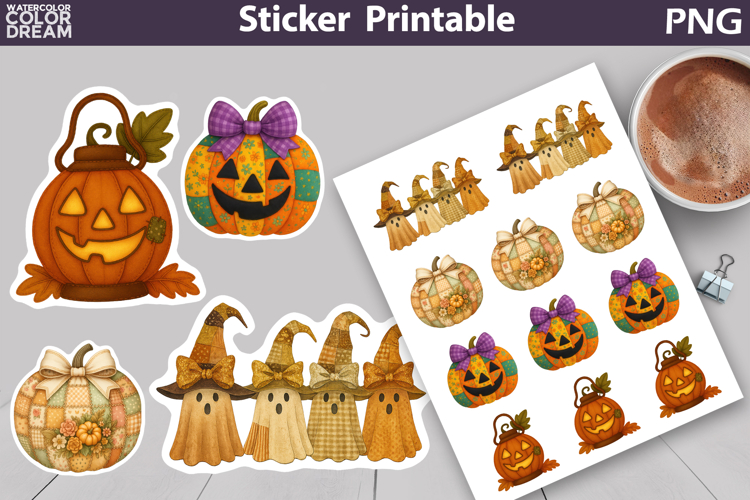 Patchwork Halloween Sticker | Cute Ghost Pumpkin Sticker