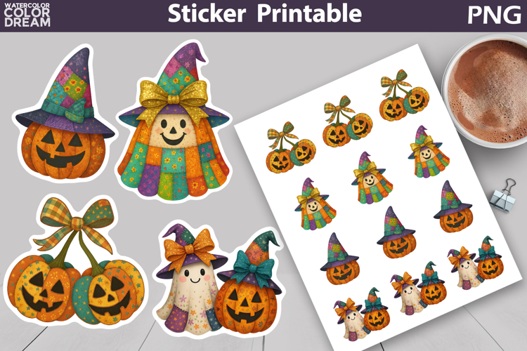 Patchwork Halloween Sticker | Cute Ghost Pumpkin Sticker