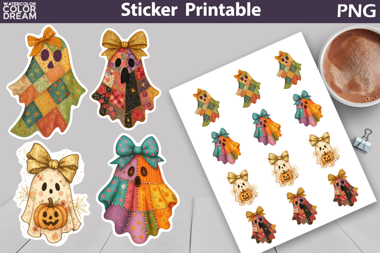 Patchwork Halloween Sticker | Cute Ghost Bow Sticker