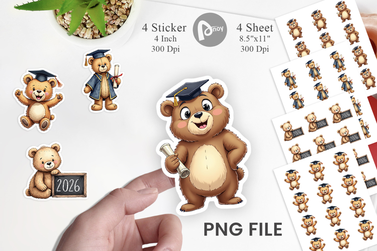 Patchwork Teddy Bear Grad Sticker