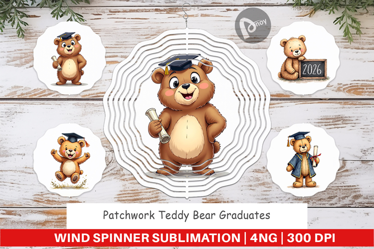 Patchwork Teddy Bear Grad Wind Spinner