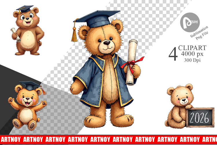 Patchwork Teddy Bear Grad Clipart