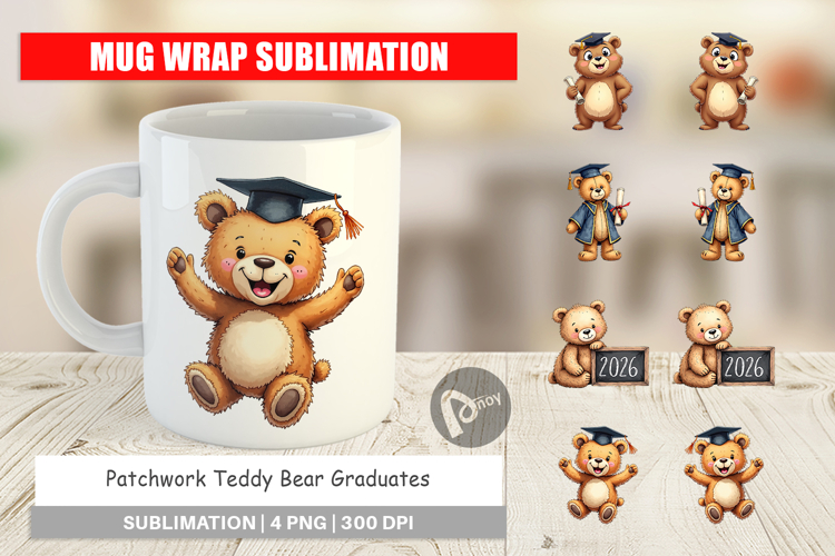 Patchwork Teddy Bear Grad Mug Wrap