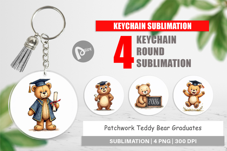 Patchwork Teddy Bear Grad Keychain