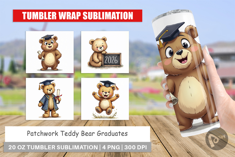 Patchwork Teddy Bear Grad Tumbler