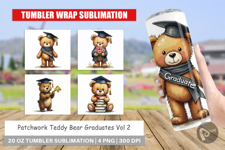 Patchwork Teddy Bear Grad Tumbler