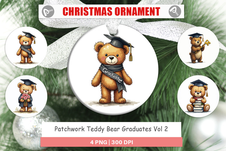 Patchwork Teddy Bear Grad Ornament