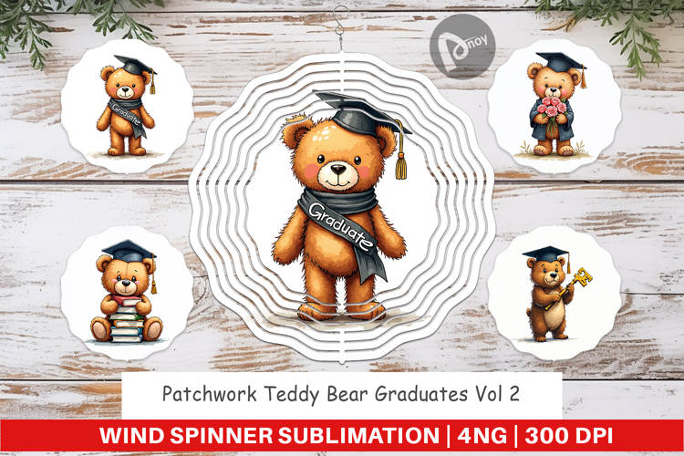 Patchwork Teddy Bear Grad Wind Spinner