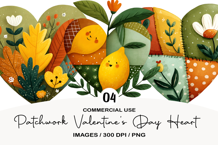 Patchwork Valentine’s Day Heart Clipart