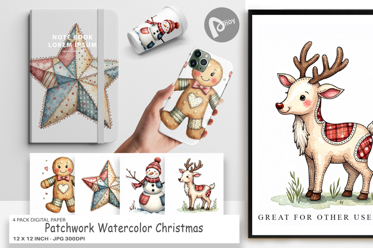 Patchwork Christmas Digital Paper