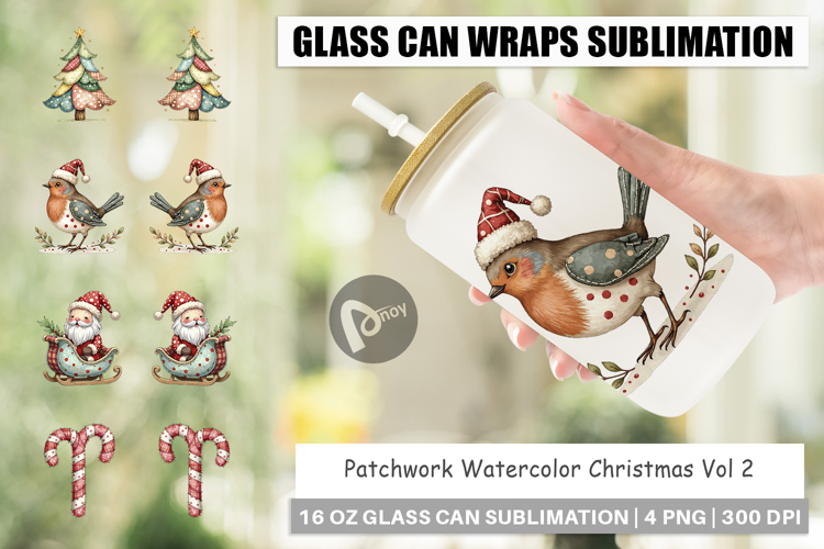 Patchwork Christmas Glass Can