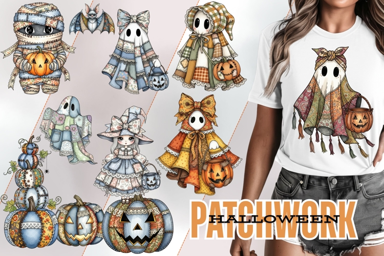 Retro Halloween Patchwork Clipart