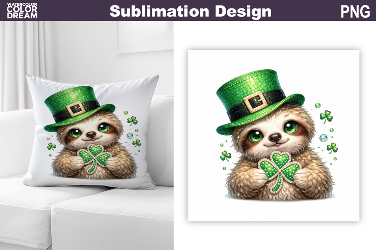 St. Patrics Day Pillow | Cute Sloth Clover
