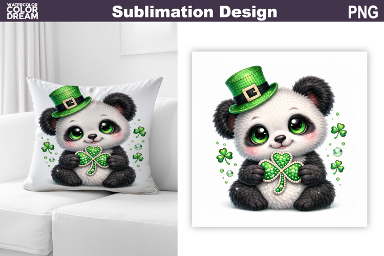 St. Patrics Day Pillow | Cute Panda Clover