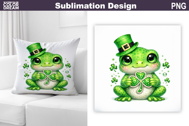 St. Patrics Day Pillow | Cute Frog Clover