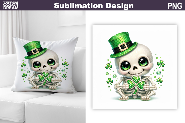 St. Patrics Day Pillow | Cute Skeleton Clover