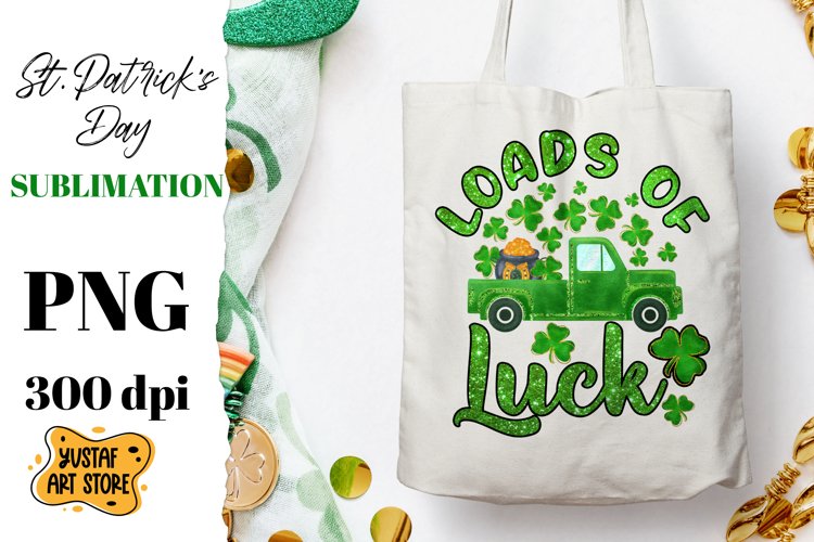 St. Patricks Day truck & shamrock sublimation design