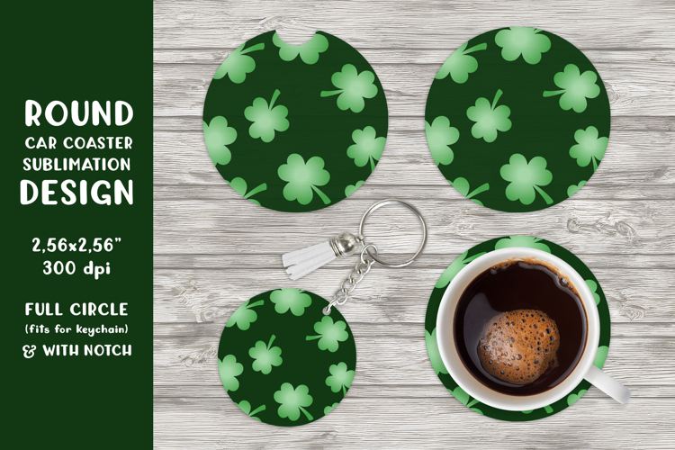 Green leaves car coaster sublimation Spring round coaster 05