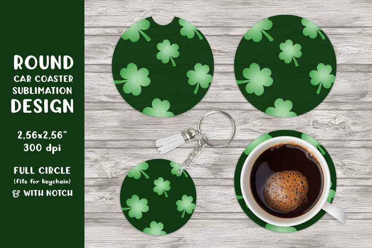Green leaves car coaster sublimation Spring round coaster 06