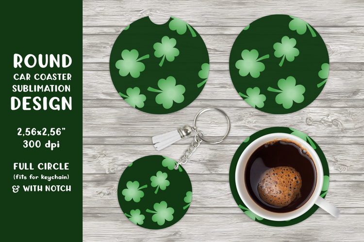 Green leaves car coaster sublimation Spring round coaster 07
