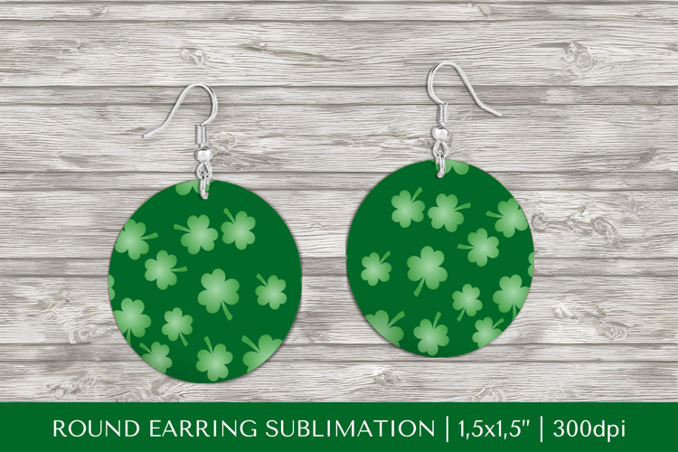 Green leaves round earrings. Spring sublimation design 031